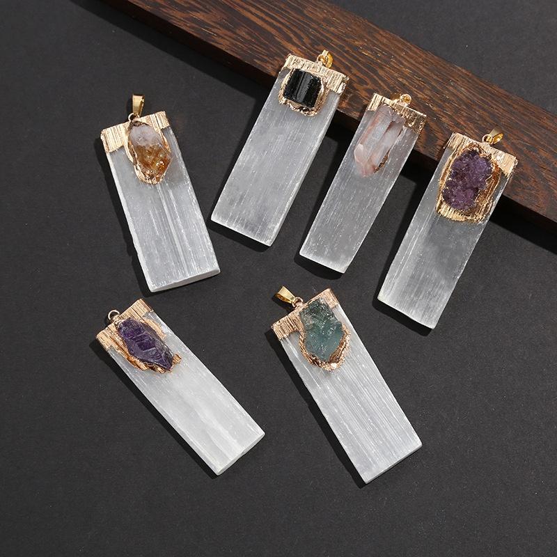 Natürlicher Kristallstein Anhänger Halskette Amulett Langer Streifen Eingelegte Säule Kristall Damen Einfacher Schmuck
