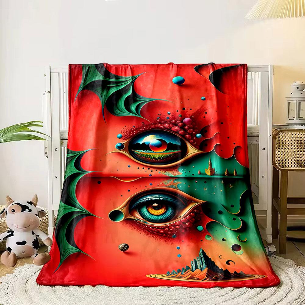 Two surreal, detailed eyes with vibrant colors surrounded by abstract forms. for all seasons blanket lunch break throw gift 80cm x 120cm
