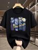 Men's T-shirt with Van Gogh's Starry Night Art Print, Loose Fit, Round Neck, Short Sleeves, Summer  Design, Trendy and Fashionable Top