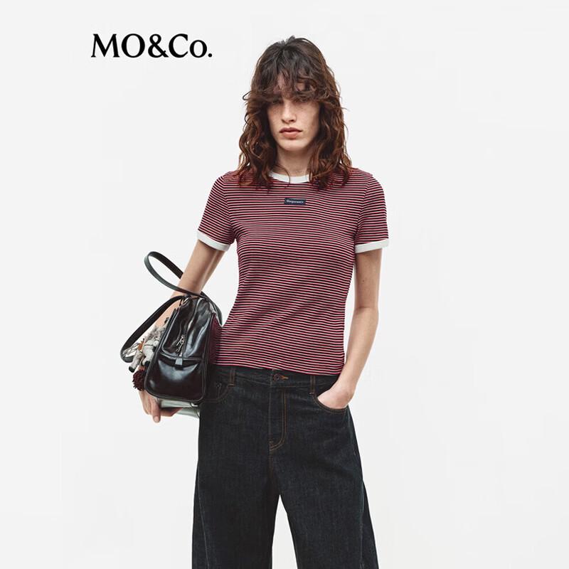 MO&Co. Women s Cotton Striped Trim Short Sleeve T-Shirt M