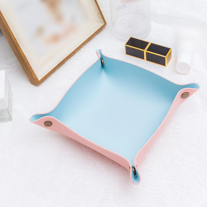 1PC 25x25cm Nordic Style Leather Storage Tray Desktop Organizer For Key Jewelry Cosmetic Storage Box Folding Organizer Home Deco