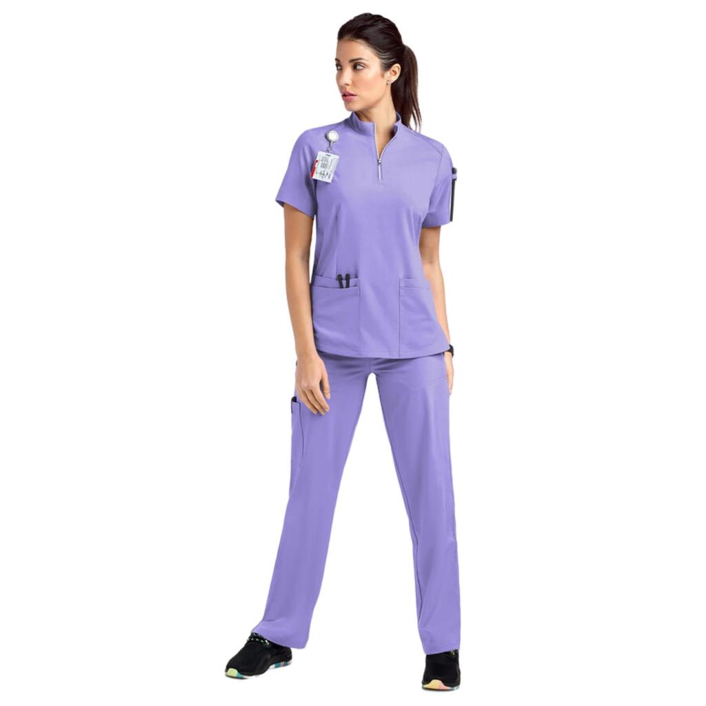 Quick-Dry Short-Sleeve Zipper Gown for Beauty Salon/Hospital Nurses with Casual Stand-Up Collar