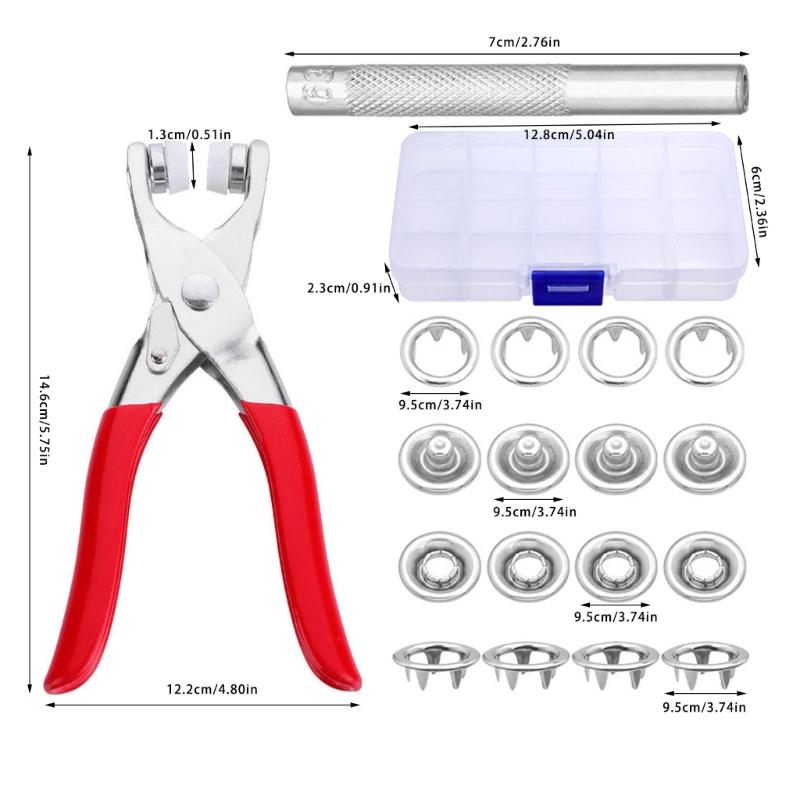 5 Prongs Metal Button Fasteners Tool With Metal Pliers and Hole Puncher For Backpacks Clothing Leather Bag Sewing Craft