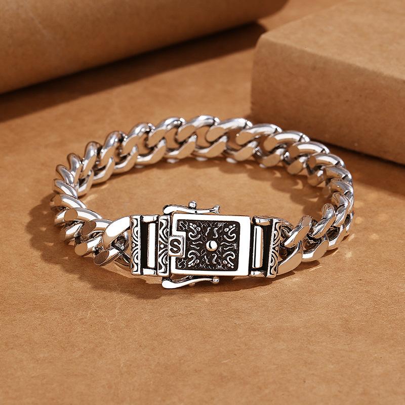 Retro Thai Silver Men s Bracelet, Simple and Old Craftsmanship, Personalized Domineering Weaving Trendy Men s Smooth Bracelet Jewelry 2026 18CM