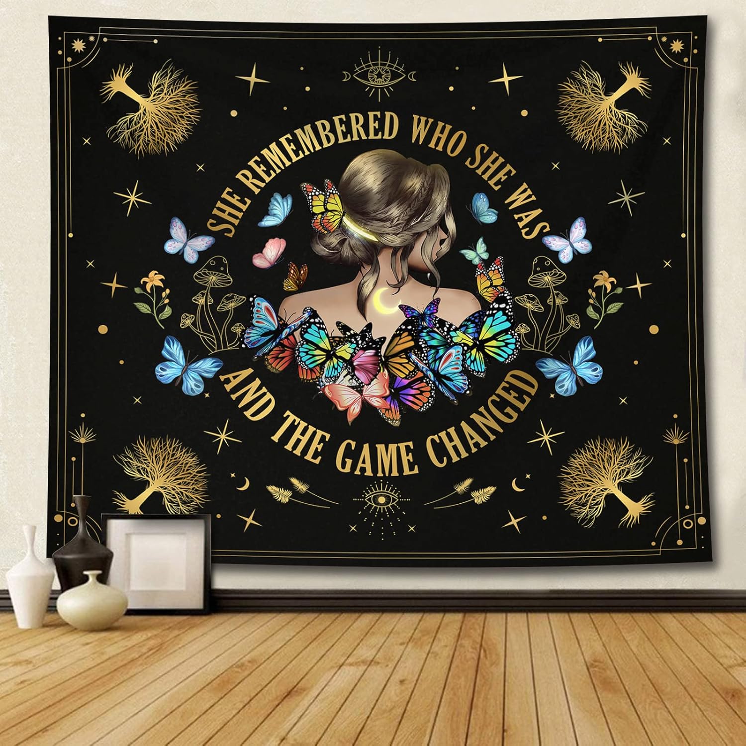 Inspirational Quote Tapestry She Remembered Who She Was And The Game Changed Positive Quotes Wall Decor,Uplifting Encouragement 70x100CM