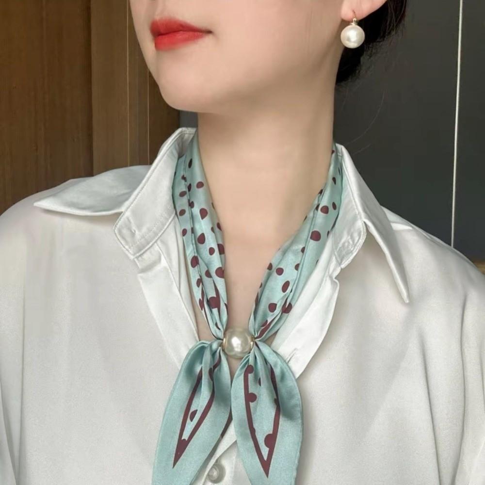 Magnetic Pearl Buckle Satin Neck Scarf No Tie Choker Scarf Elegant Decorative Silk Scarf  Summer