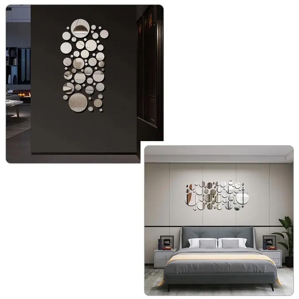 32PCs/Set 3D Acrylic Mirror Wall Sticker Round Decorative Mirror for Living Room Bedroom TV Background Sticker Wall Decoration