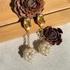 MOY Handmade Metal Woven Birdcage Pearl Tassel Ear Clips for Women