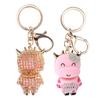 2Pcs Keychain Pendant Cartoon DiamondStudded Resin Small Cow Shape Metal Key   Decoration(White )