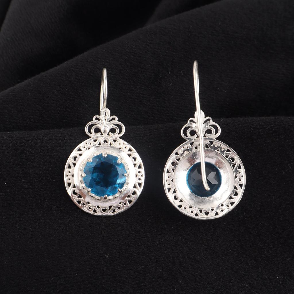 Apatite Gemstone Silver Earring 1.5" , 925 Sterling Silver Jewelry, March Birthmonth Gift, Designer Long Earring, Thanksgiving Gift For Her CE-25-5