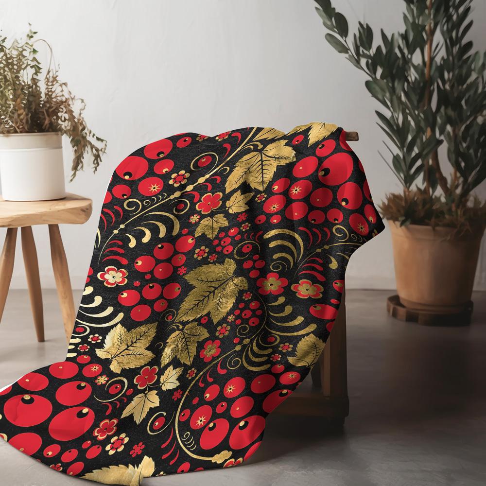 Red Black Geometric Floral Pattern Throw Blanket Soft Warm Cozy Plush Sofa Bed Decoration Gift