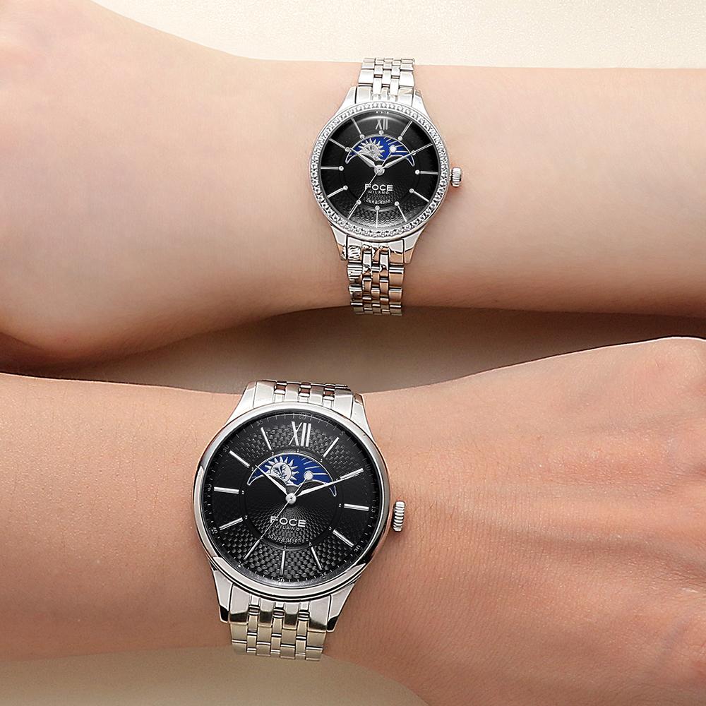 Poche 30Mm Women'S Sun & Moon Metal Watch Fm7602Lm-Bk