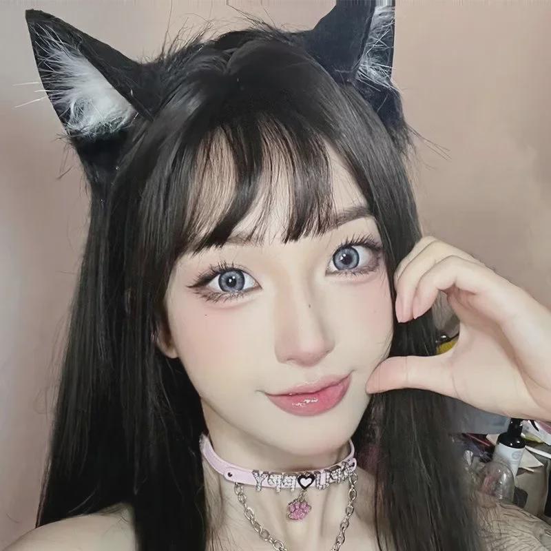 Black and White Cat Ear Plush Headband - Cute Lolita Hair Accessory