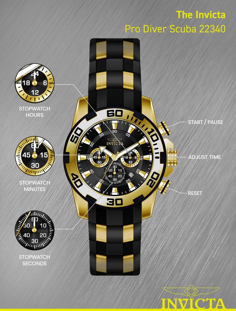 Invicta 22340 Quartz Casual Watch with Stainless Steel and Silicone Black "Pro Diver" Men's Finish