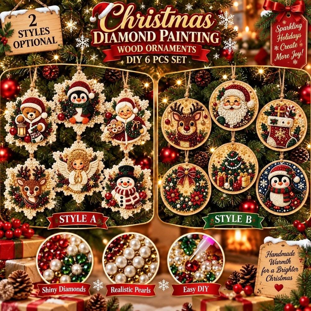 6pcs 2D Flat Diamond Painting Ornaments Pearl Xmas Tree Hanging Ornament  New Year Gift