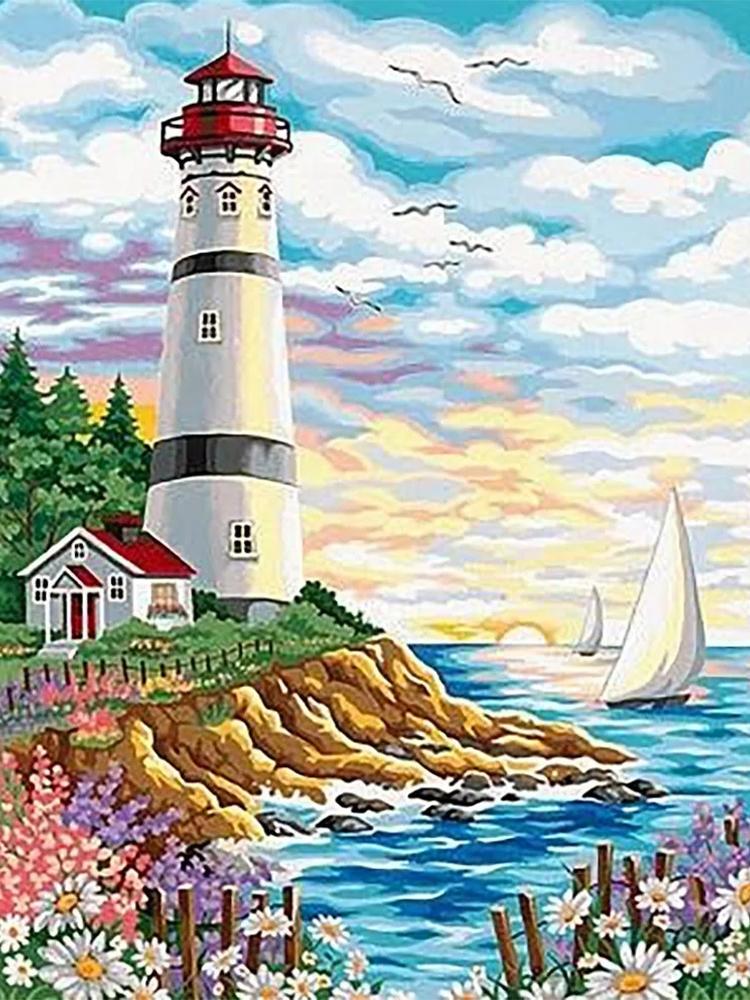 5D DIY Full Round Square Drill Diamond Art Painting Set Pictures on the Beach Diamond Embroidery Landscape Mosaic Decoration
