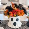 Halloween Trick or Treat Bag Ghost Candy Bucket Decor, Planter Vase Cute Holiday Decorative Prop for Home Bucket, Bowl Indoor Outdoor Display