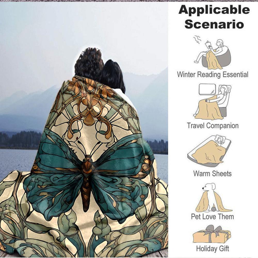 1pc Butterfly Garden Print Blanket   Lightweight Flannel Throw Blanket For Sofa, Bed, Living Room, Office, Outdoor Travel, Camping
