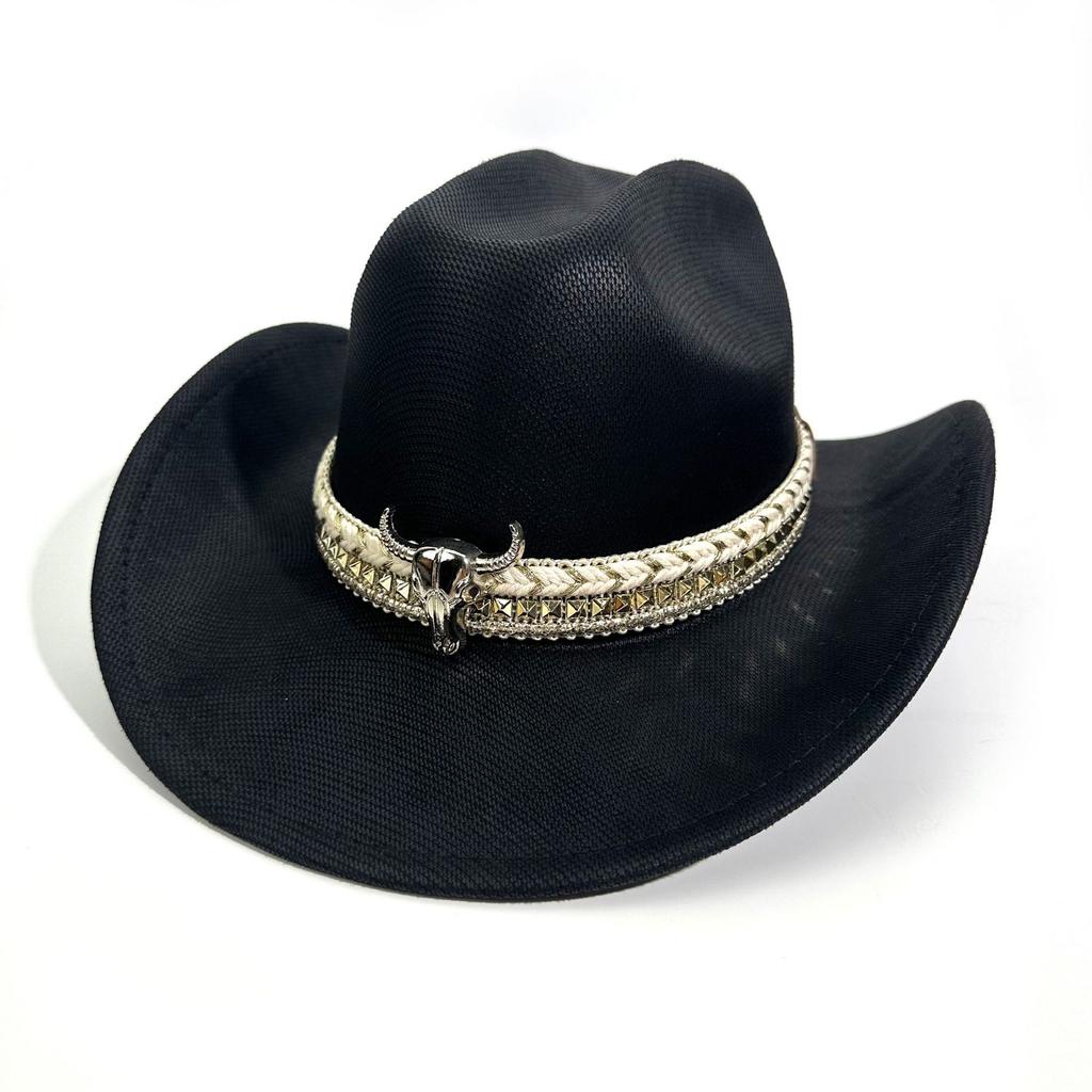 Western Cowboy Hat Men'S And Women'S Bull Head Accessories Peach Heart Top Jazz Hat Big Edge Top Hat