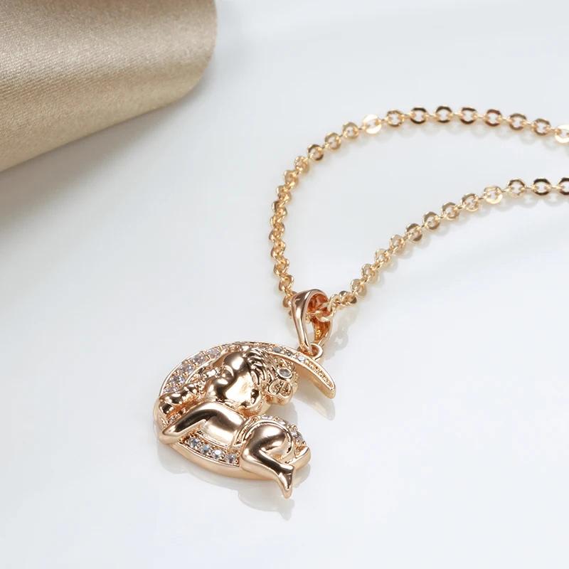 Rose Gold Color Moon Baby Pendant Necklace For Women Fashion Natural Zircon Pendant Child Jewelry Crystal Gift