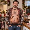 Funny Santa Cookie Belly Ugly Christmas Sweater Men 3D Print Polyester Crewneck Sweatshirt Holiday Party Pullover