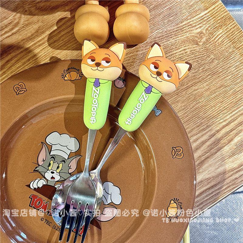 Zootopia Nick and Judy Stainless Steel Spoon and Fork Cutlery Set for Children and Students, Stitch Spoon and Fork Nick--Stainless Steel Fork