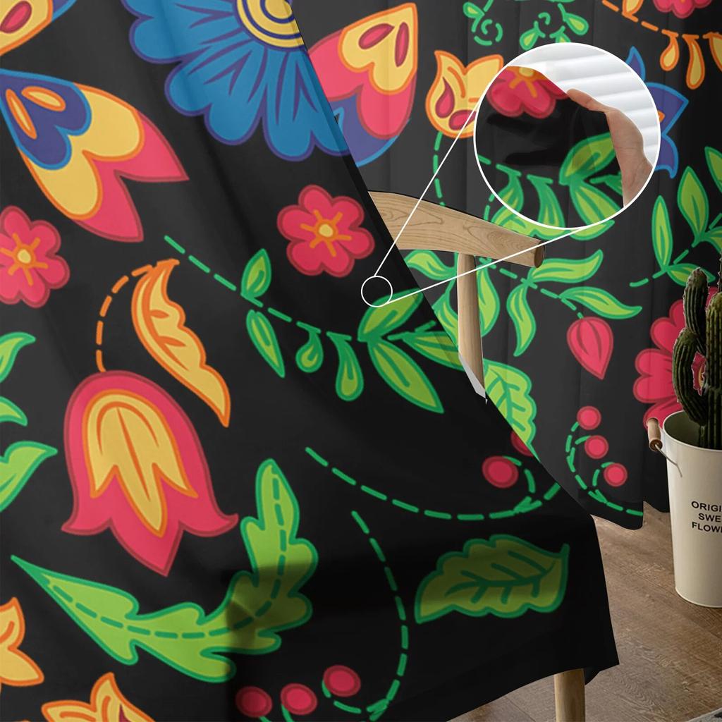 Mexican Festival Pattern Texture Bedroom Transparent Sheer Curtains Holiday Decoration Window Voile Tulle Curtain