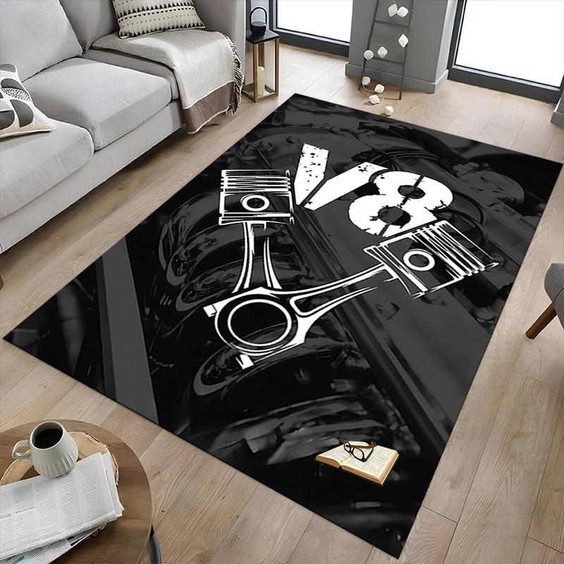 1 Stück V8 Motor Teppich Anti-Rutsch Polyester Fußmatte für Büro, Schlafzimmer