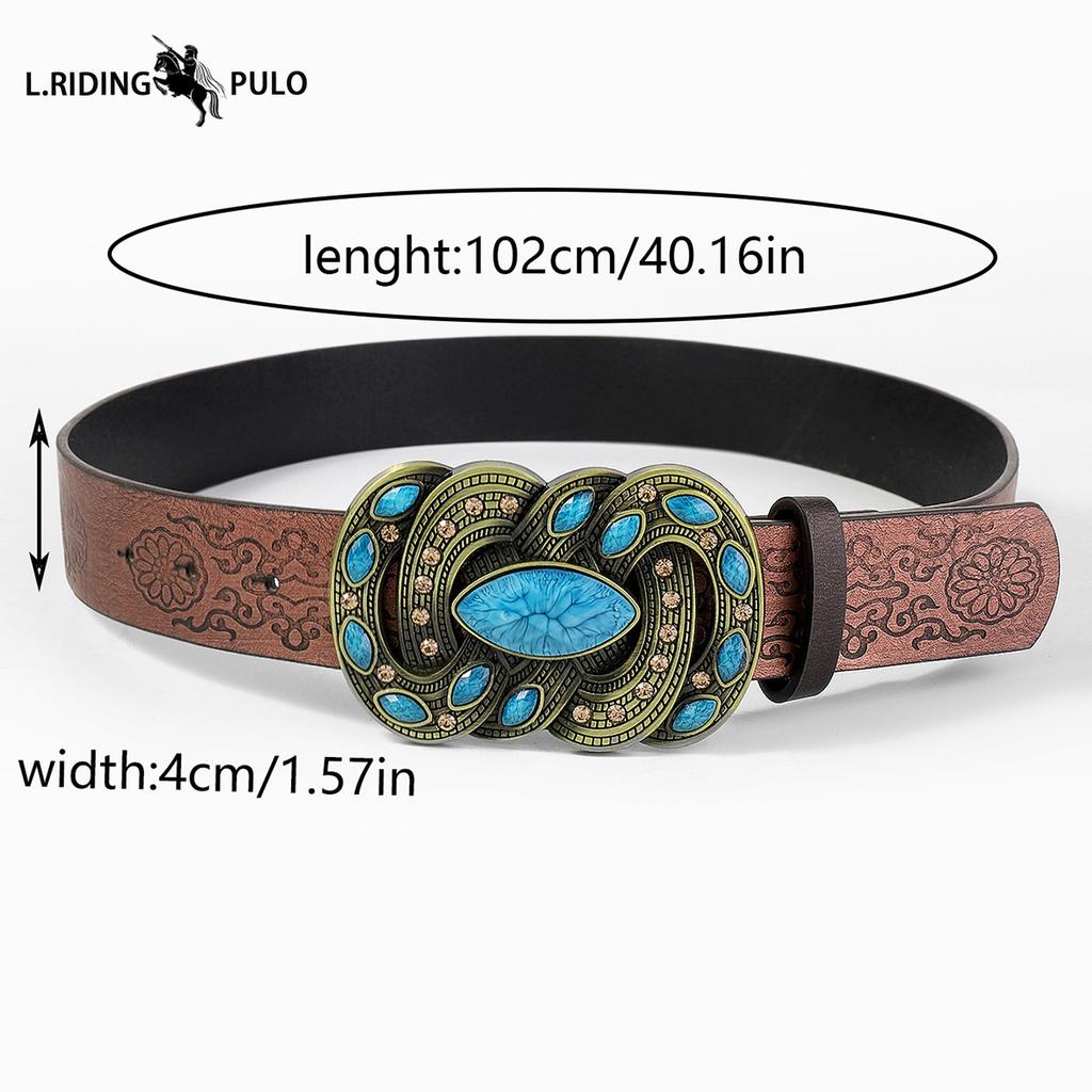 Bohemian Style Western Denim Embossed Pu Belt Jeans Fashion Waist Belt Women