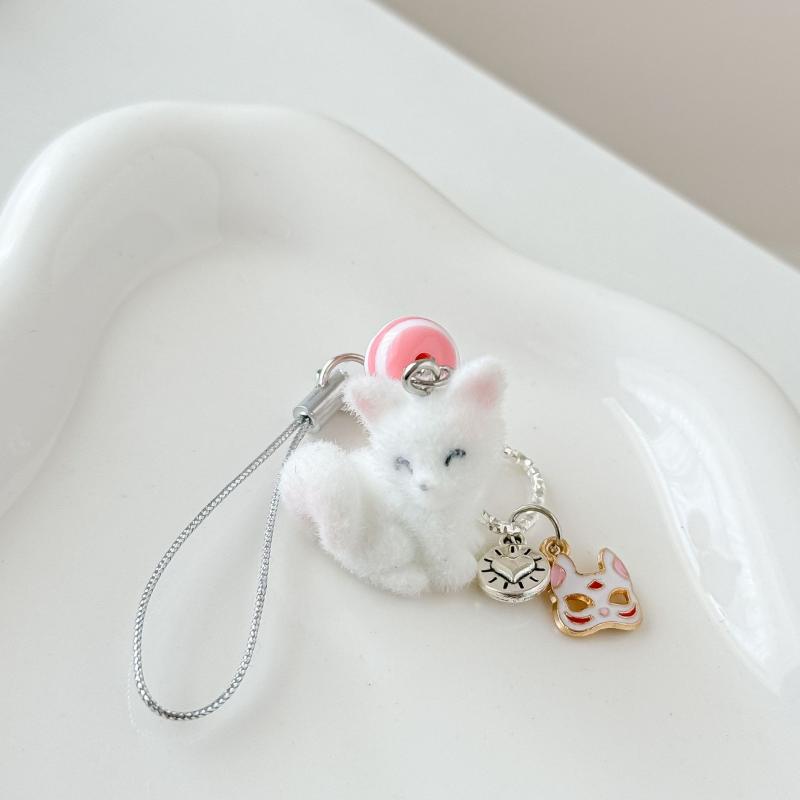 Cartoon Flocking Fox Pendant Keychain Cute Bag Pendant Kawaii Mobile Phone Chain Gifts For Women Girls Fox Mask Key Ring