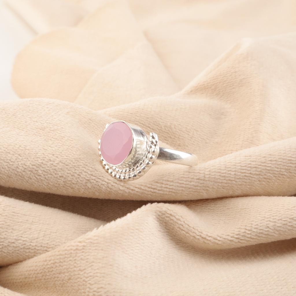 Rose Chalcedony Gemstone 925 Sterling Silver Handmade Gift Jewelry Women Ring RR-48-18
