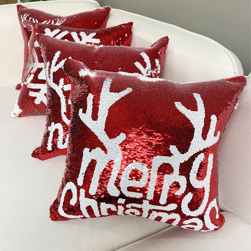 Christmas Pillow Cover Double-sided Sequin Pillow Cover Snowflake Deer Sofa Bedroom Cushion Cover