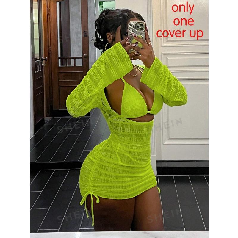 2026 New European and American Spice Girl Style Knitted Neck Dress Slim and Thin Short Holiday Style Swimsuit Blouse