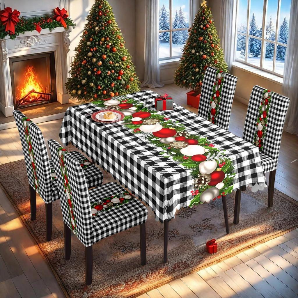 1 Set Christmas Tablecloth And Chair Covers Rectangle Party Table Cloth Vintage Dining Table Cover for Home Decoration Christmas
