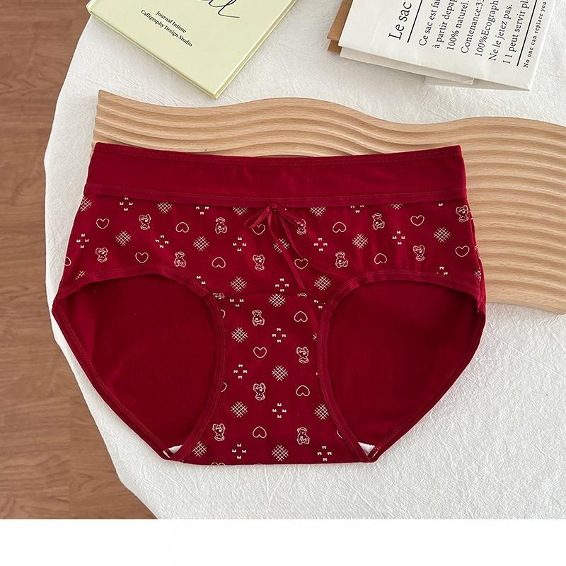 Female Spring and Autumn Cotton Extended Antibacterial Comfort Breathable Year Red Waist Underwear