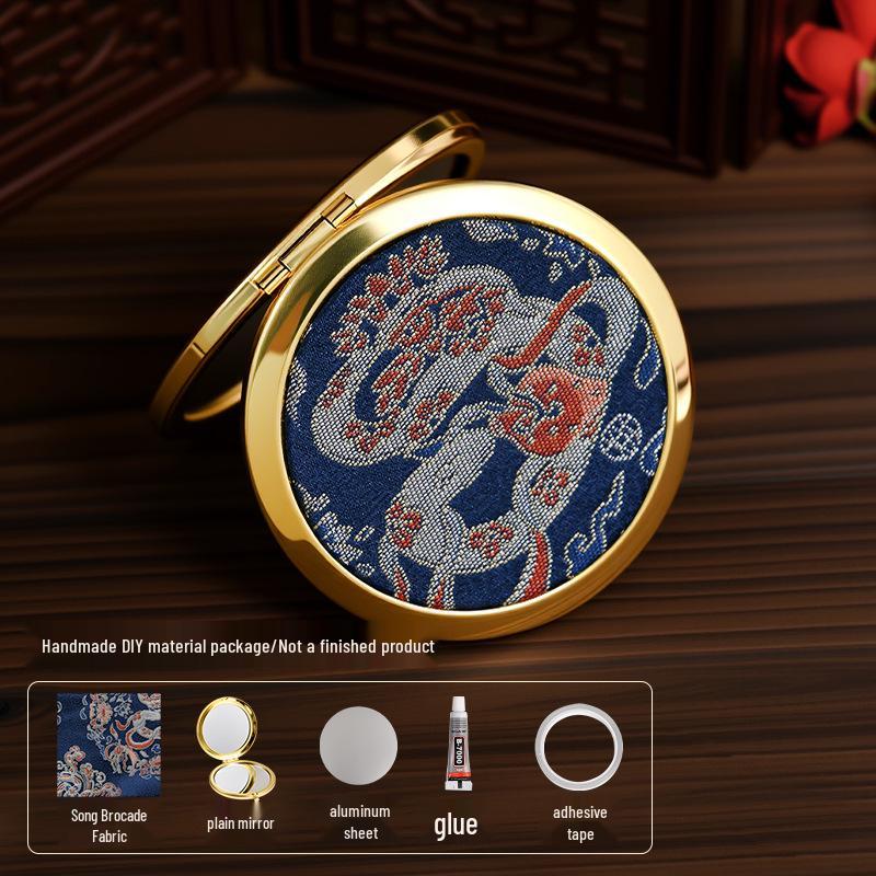 Handmade Imitation Song Brocade Makeup Mirror: Ancient Style Chinese Portable Mirror, Dragon Boat Festival Gift