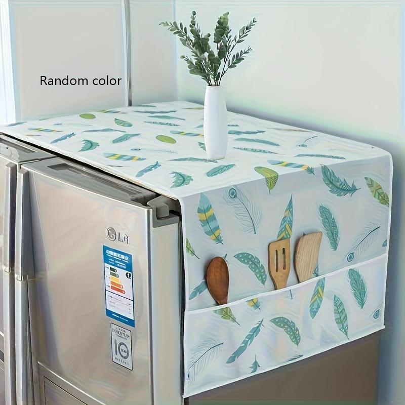 This Multifunctional Refrigerator Dust Cover Features Pockets, Measuring 50.4 X 20.5 Inches, Made from Modern Decorative Fabric. It Is Suitable