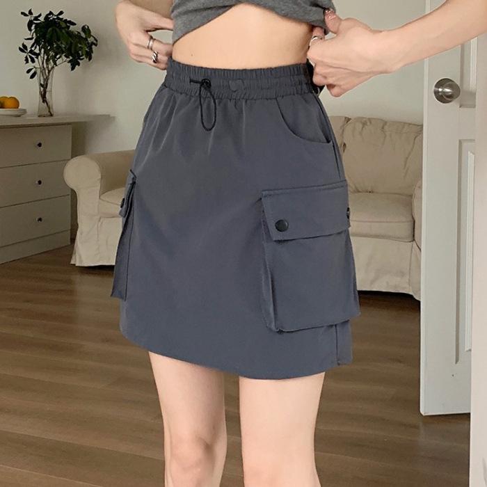 

Elastic Drawstring Cargo Midi Skirt - Women s A-Line High Waist, Slimming Korean Style Extra Large серый