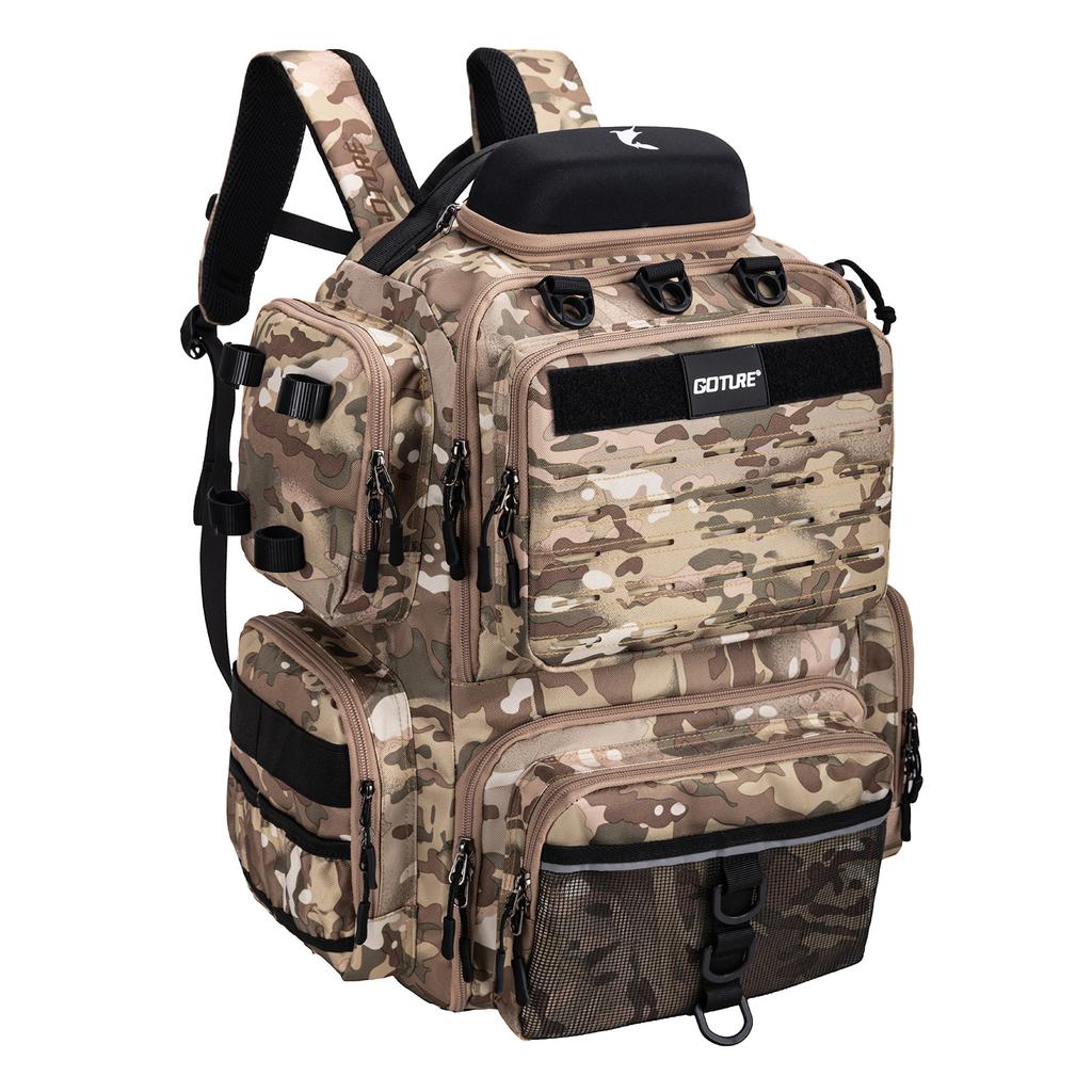 Zaino da Pesca Goture da 45L ad Ampia Capacità, Borsa da Pesca Impermeabile con 4 Scatole porta Attrezzi, Porta Canne per Attrezzatura da Pesca, Regalo per Uomini