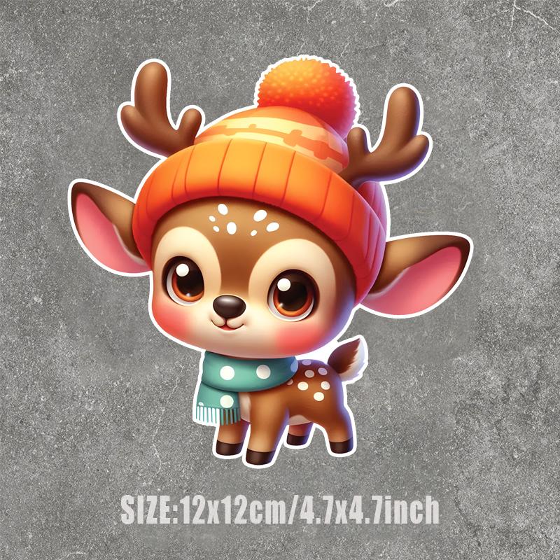 Lovely Cartoon Sika Deer Car Stickers Scratch Blocking Self-Adhesive Waterproof Decal, Used for Car, Laptop, Motorcycle, Van, RV
