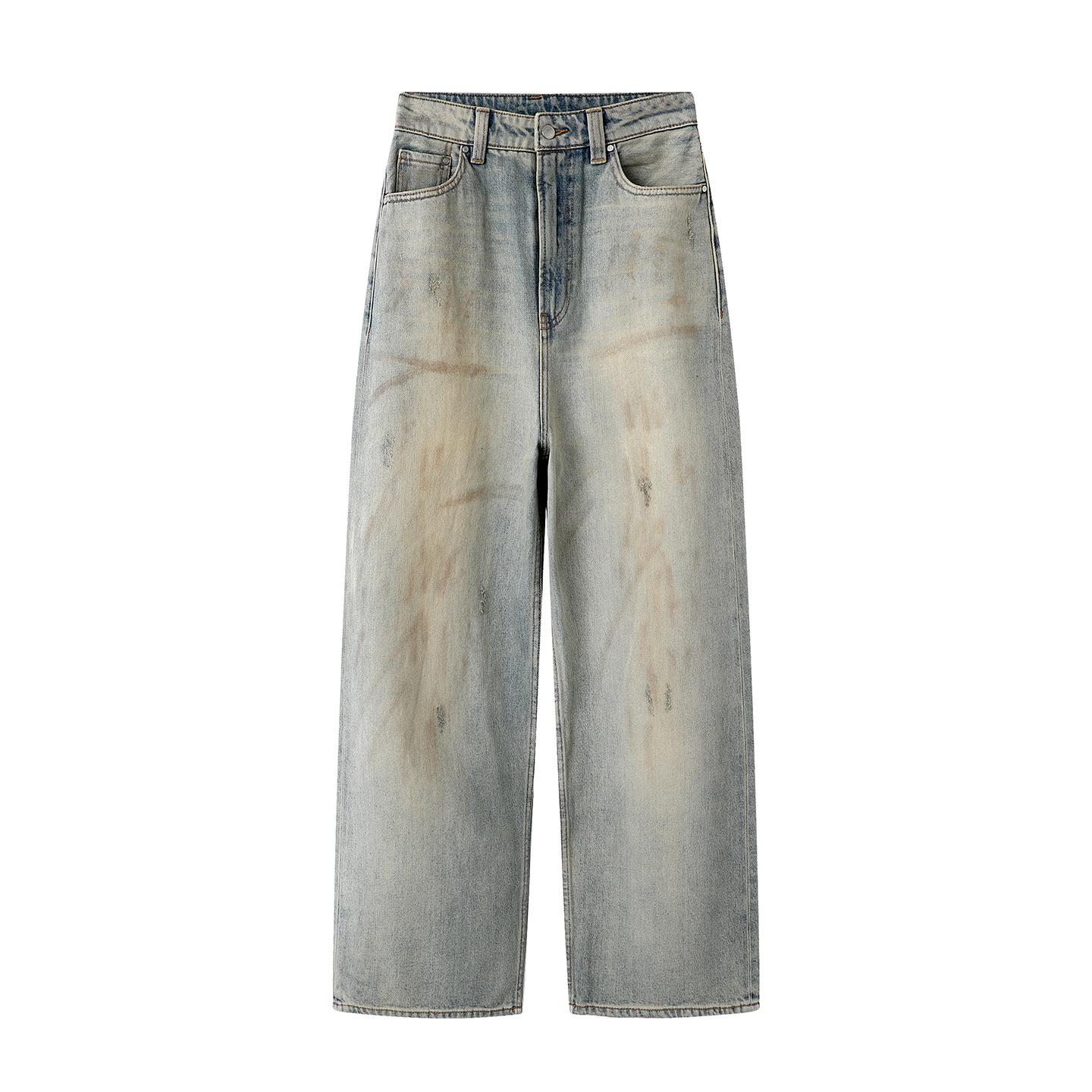 In Stock: 2025 Fall Women s High-Waisted Distressed Straight-Leg Jeans Small