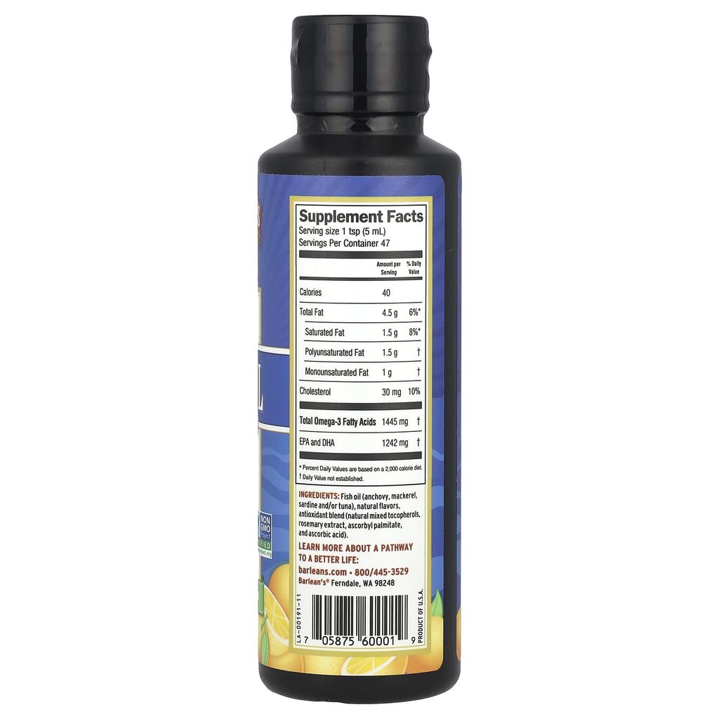 Barlean'S, Fresh Catch Fish Oil, Omega 3 Epa/Dha, Orange Flavor, 8 fl oz (236 Ml)