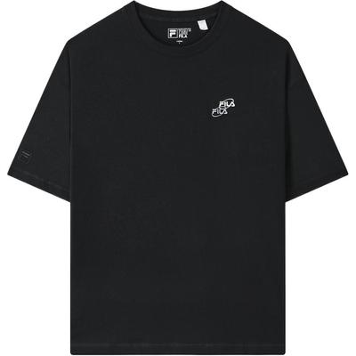 Fila American Series Solid Color Round Neck Casual Short Sleeve Drop Shoulder T-Shirt Unisex T-Shirts Black F11U329104FBK