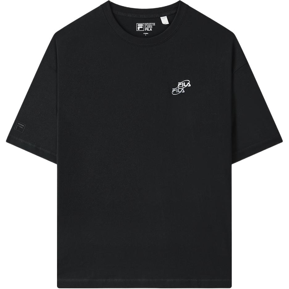 Fila American Series Solid Color Round Neck Casual Short Sleeve Drop Shoulder T-Shirt Unisex T-Shirts Black F11U329104FBK