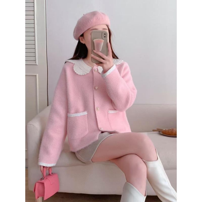 Spring new imitation mink velvet knitted cardigan soft waxy loose splicing sweater jacket women