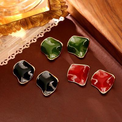 Irregular Enamel Oil Drop Stud Earrings: Stylish, High-End Autumn/Winter Accessory with Gold-Plated Copper and Silver Needle