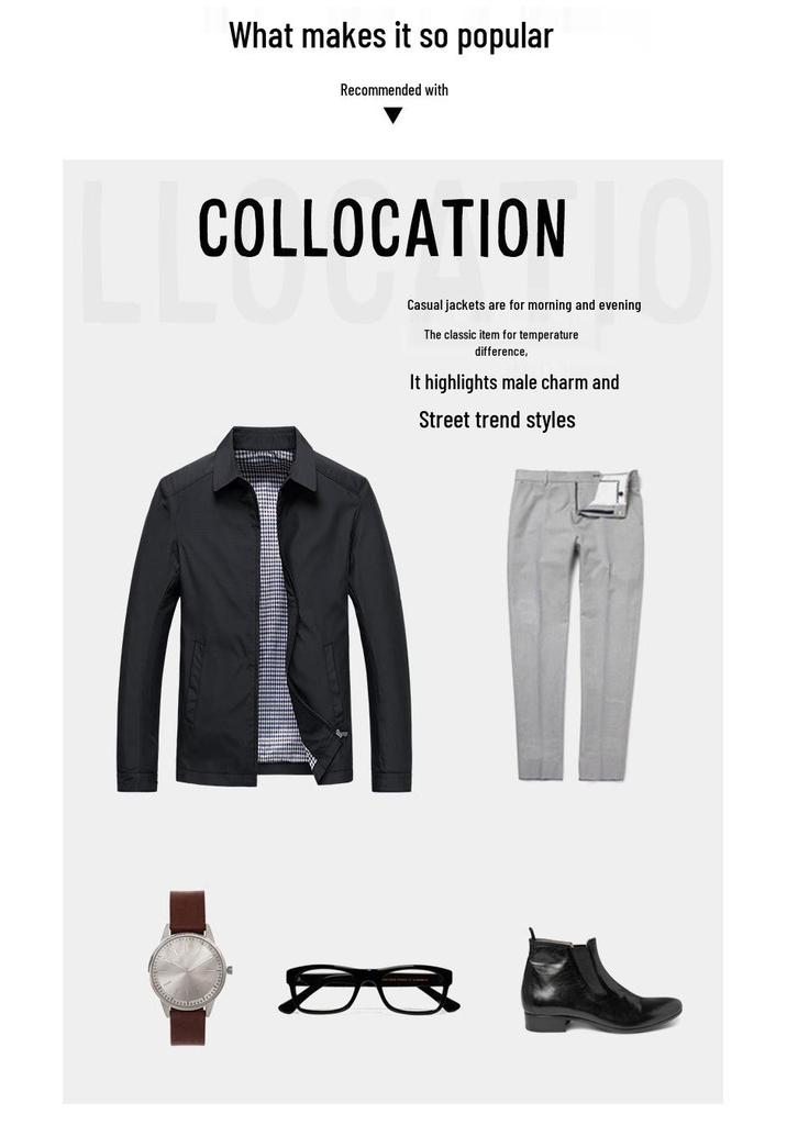 Men's Lightweight Business Casual Jacket - Spring/Autumn Lapel Shirt for Middle-Aged Dads