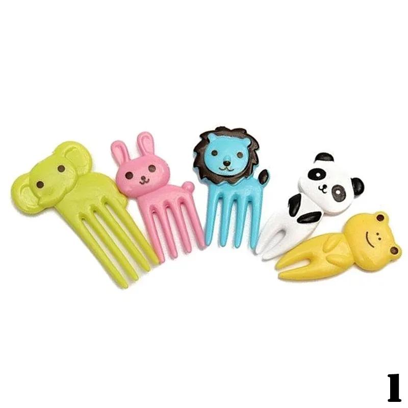 Household Kitchen Cute Animal Mini Bento Stick Children Cartoon Fruit Fork Set Creative Plastic Bento Decorative Stick Accessory