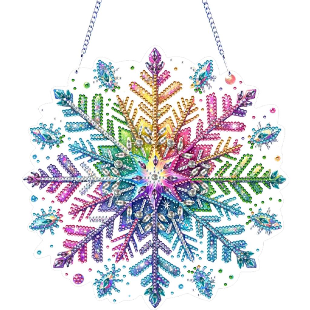 Snowflake Theme 2D/Flat DIY Hanging Diamond Art Kits Rhinestone Diamond Art Window Pendants Window Hanging Art for Home Decor
