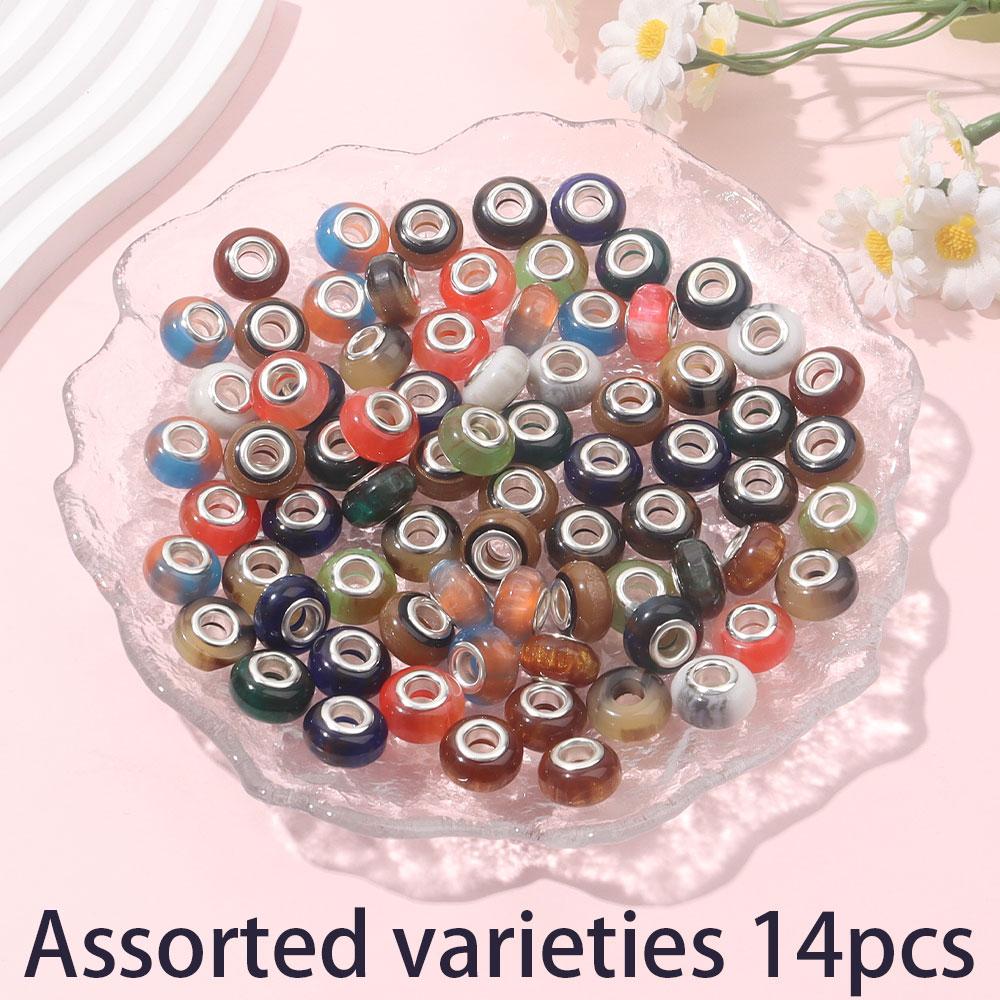 7/14/21pcs European Resin Macroporous Beads, Loose Spacing Beads, Pendant Beads, DIY European Bracelets, Necklaces, Jewelry Making